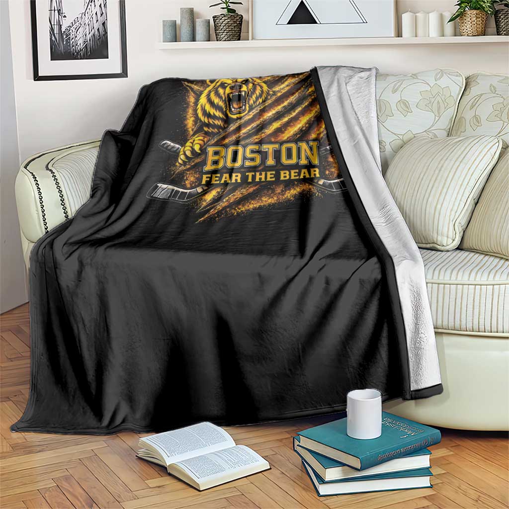 Boston Ice Hockey Throw Blanket Retro Fear The Bear Funny Sarcastic Saying TS10 Print Your Wear