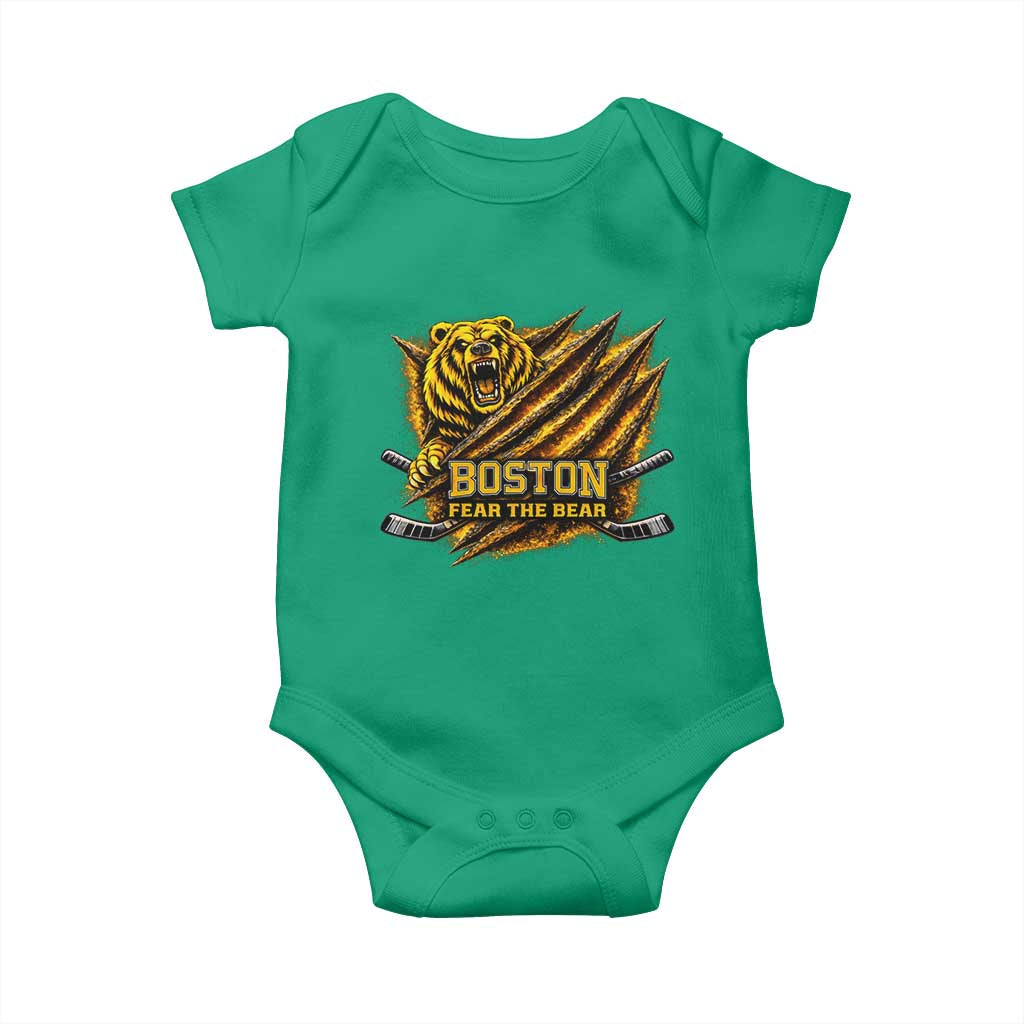 Boston Ice Hockey Baby Onesie Retro Fear The Bear Funny Sarcastic Saying TS10 Irish Green Print Your Wear
