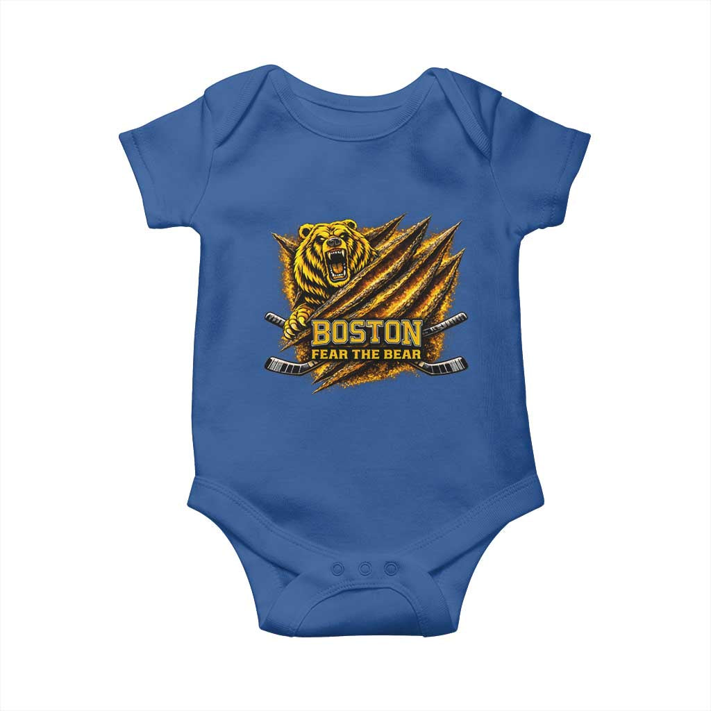 Boston Ice Hockey Baby Onesie Retro Fear The Bear Funny Sarcastic Saying TS10 Royal Blue Print Your Wear