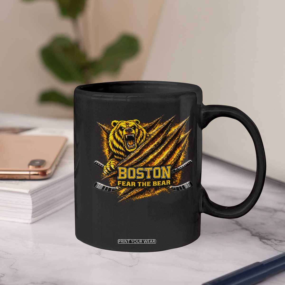 Boston Ice Hockey Coffee Mug Retro Fear The Bear Funny Sarcastic Saying TS10 Print Your Wear