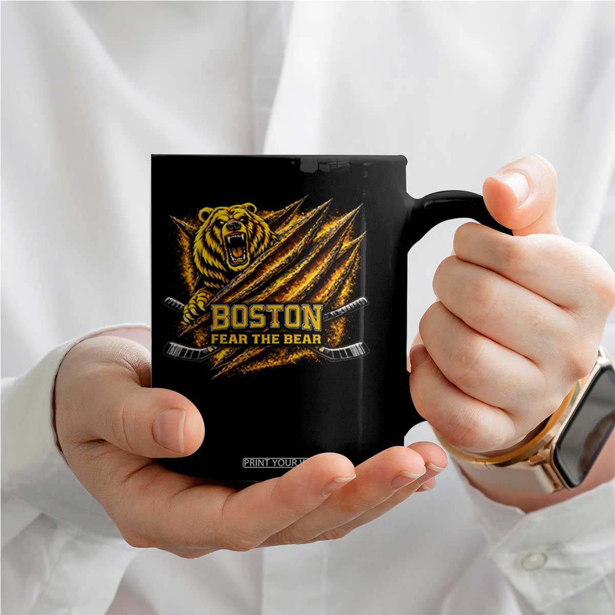 Boston Ice Hockey Coffee Mug Retro Fear The Bear Funny Sarcastic Saying TS10 Print Your Wear