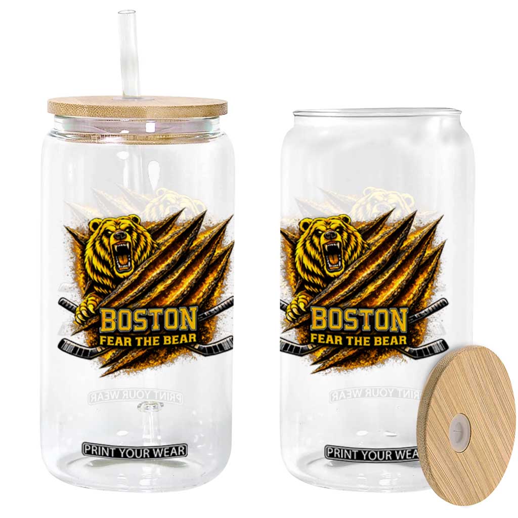Boston Ice Hockey Glass Can Retro Fear The Bear Funny Sarcastic Saying TS10 Print Your Wear