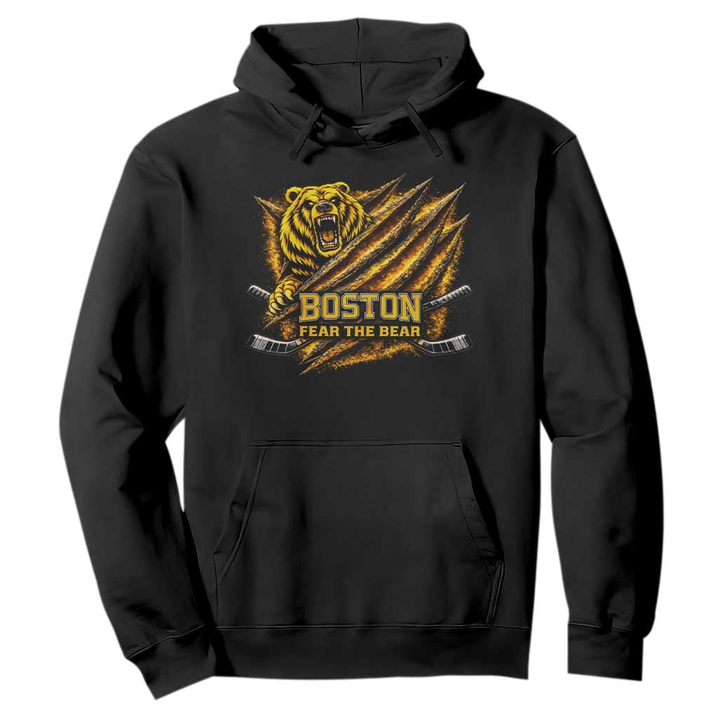 Boston Ice Hockey Hoodie Retro Fear The Bear Funny Sarcastic Saying TS10 Black Print Your Wear