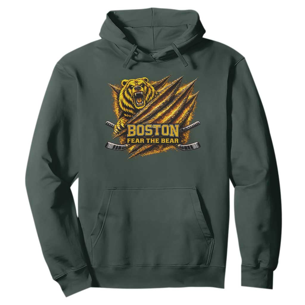 Boston Ice Hockey Hoodie Retro Fear The Bear Funny Sarcastic Saying TS10 Dark Forest Green Print Your Wear