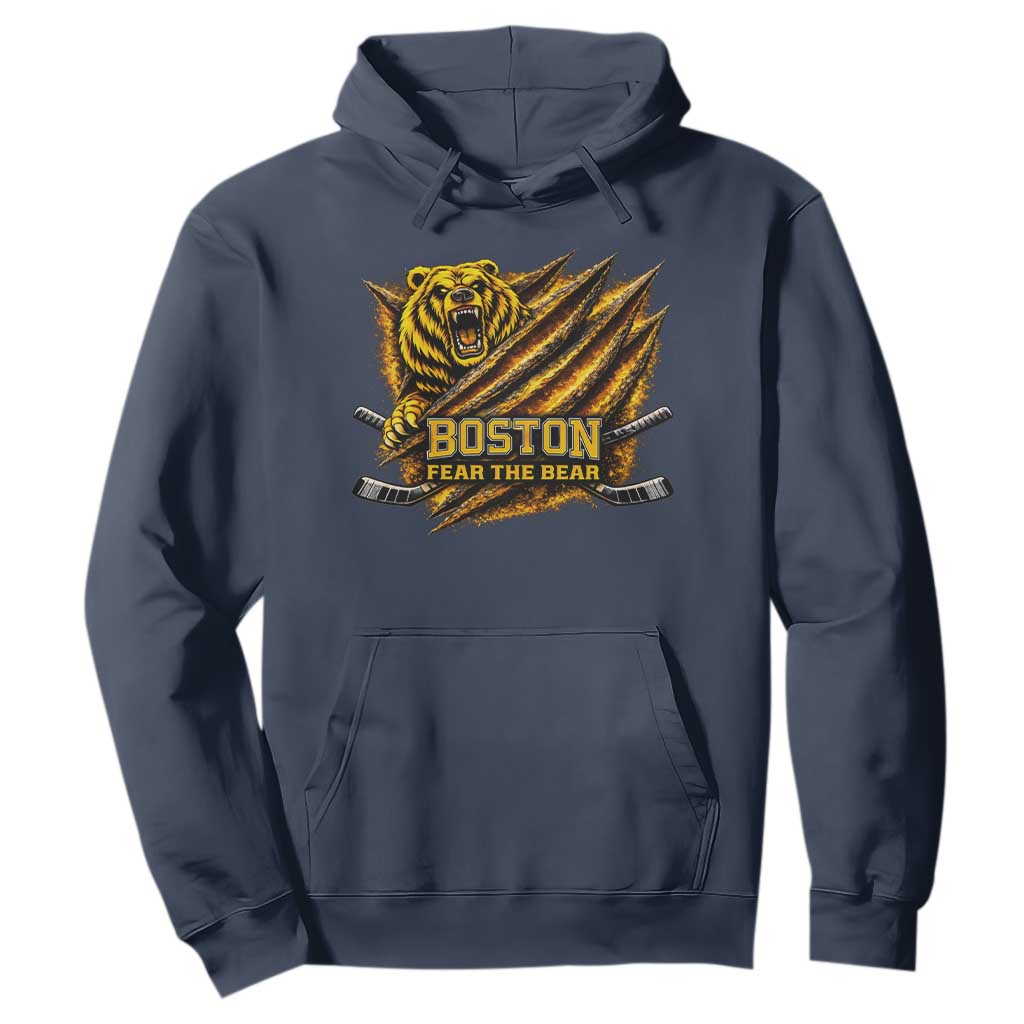 Boston Ice Hockey Hoodie Retro Fear The Bear Funny Sarcastic Saying TS10 Navy Print Your Wear