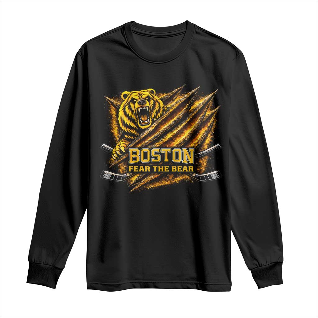 Boston Ice Hockey Long Sleeve Shirt Retro Fear The Bear Funny Sarcastic Saying TS10 Black Print Your Wear