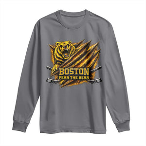 Boston Ice Hockey Long Sleeve Shirt Retro Fear The Bear Funny Sarcastic Saying TS10 Charcoal Print Your Wear