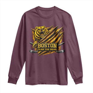 Boston Ice Hockey Long Sleeve Shirt Retro Fear The Bear Funny Sarcastic Saying TS10 Maroon Print Your Wear