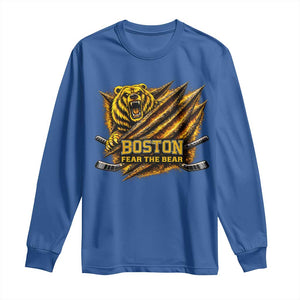 Boston Ice Hockey Long Sleeve Shirt Retro Fear The Bear Funny Sarcastic Saying TS10 Royal Blue Print Your Wear