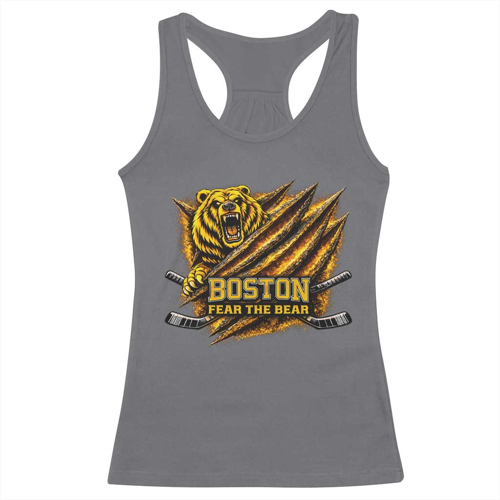 Boston Ice Hockey Racerback Tank Top Retro Fear The Bear Funny Sarcastic Saying TS10 Charcoal Print Your Wear