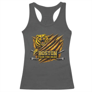 Boston Ice Hockey Racerback Tank Top Retro Fear The Bear Funny Sarcastic Saying TS10 Dark Heather Print Your Wear
