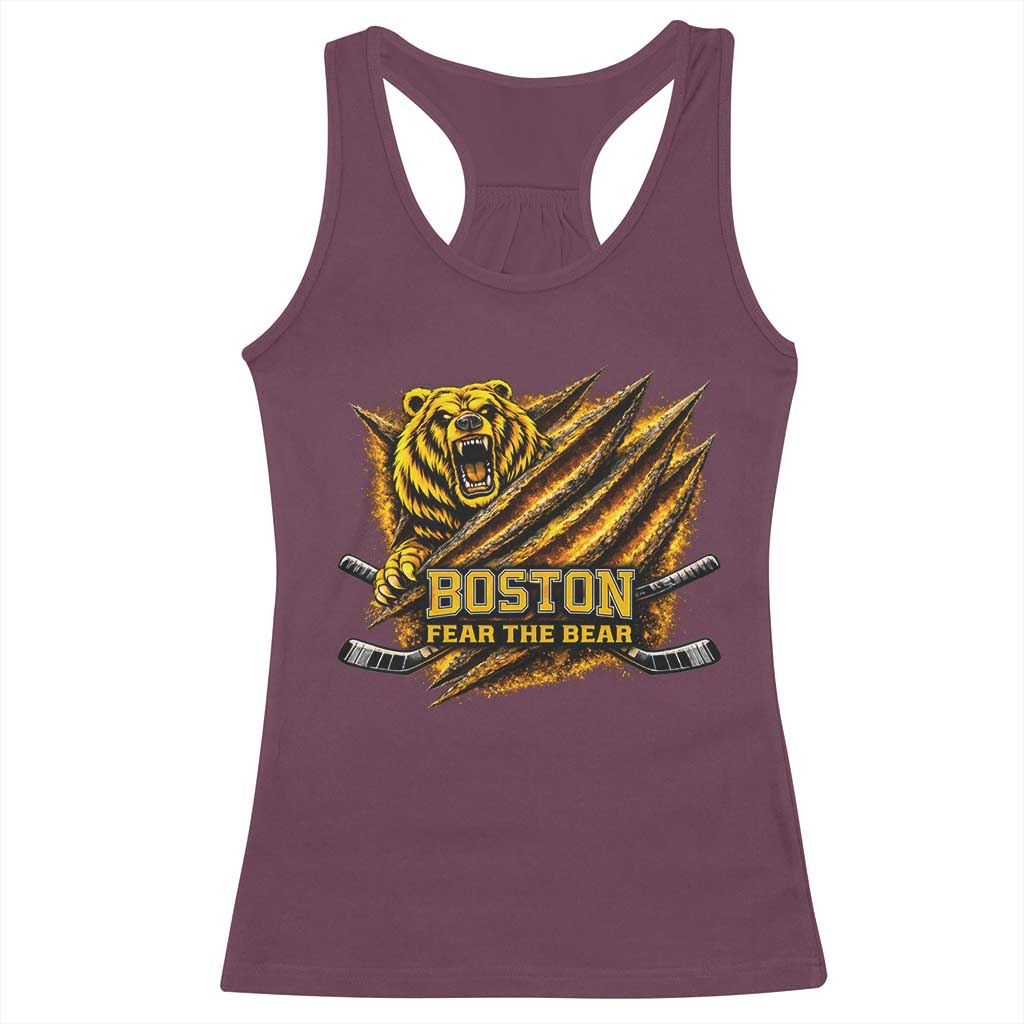 Boston Ice Hockey Racerback Tank Top Retro Fear The Bear Funny Sarcastic Saying TS10 Maroon Print Your Wear