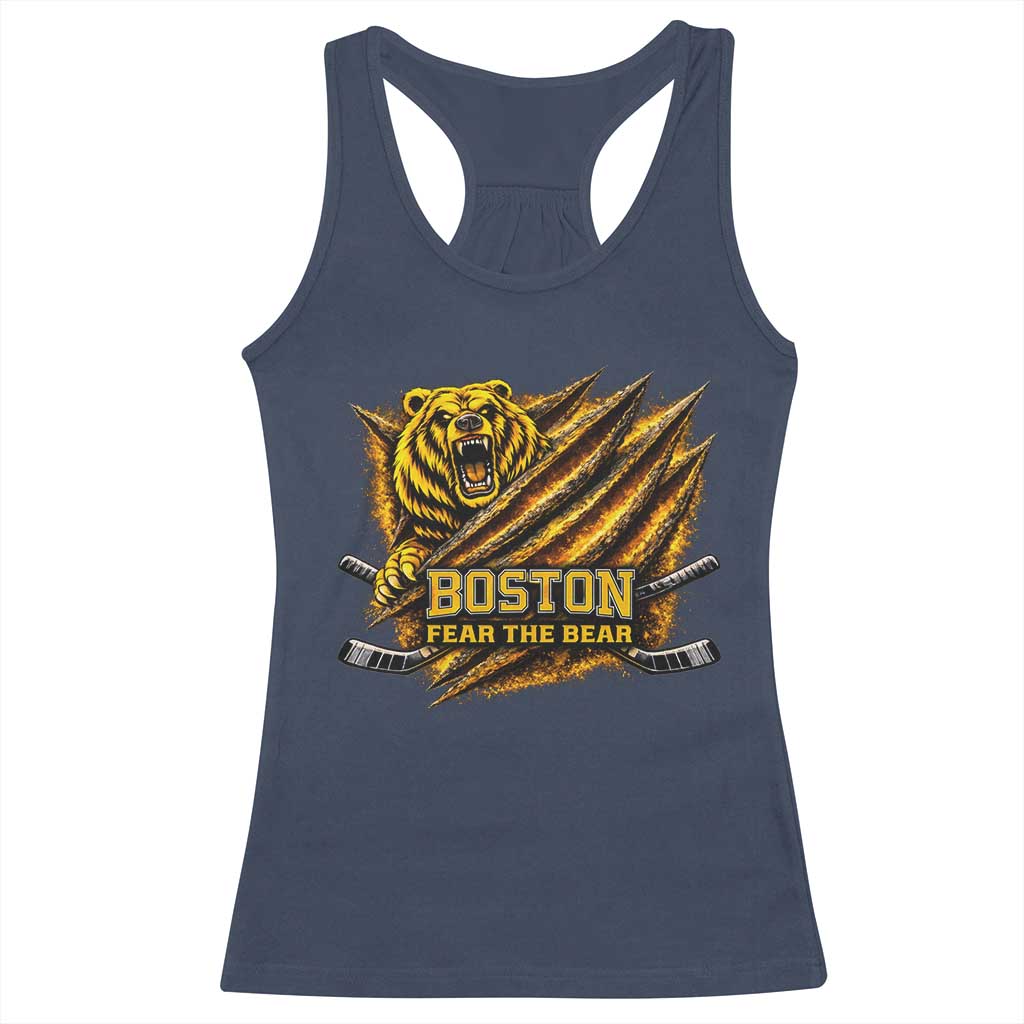Boston Ice Hockey Racerback Tank Top Retro Fear The Bear Funny Sarcastic Saying TS10 Navy Print Your Wear