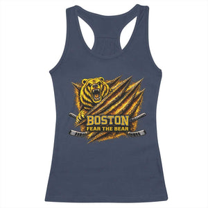 Boston Ice Hockey Racerback Tank Top Retro Fear The Bear Funny Sarcastic Saying TS10 Navy Print Your Wear