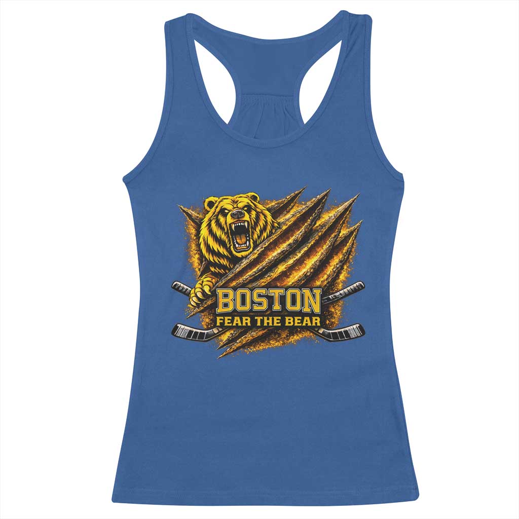 Boston Ice Hockey Racerback Tank Top Retro Fear The Bear Funny Sarcastic Saying TS10 Royal Blue Print Your Wear