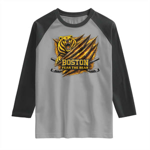 Boston Ice Hockey Raglan Shirt Retro Fear The Bear Funny Sarcastic Saying TS10 Sport Gray Black Print Your Wear