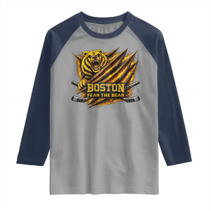 Boston Ice Hockey Raglan Shirt Retro Fear The Bear Funny Sarcastic Saying TS10 Sport Gray Navy Print Your Wear