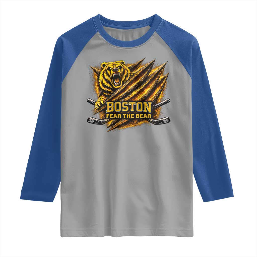 Boston Ice Hockey Raglan Shirt Retro Fear The Bear Funny Sarcastic Saying TS10 Sport Gray Royal Print Your Wear