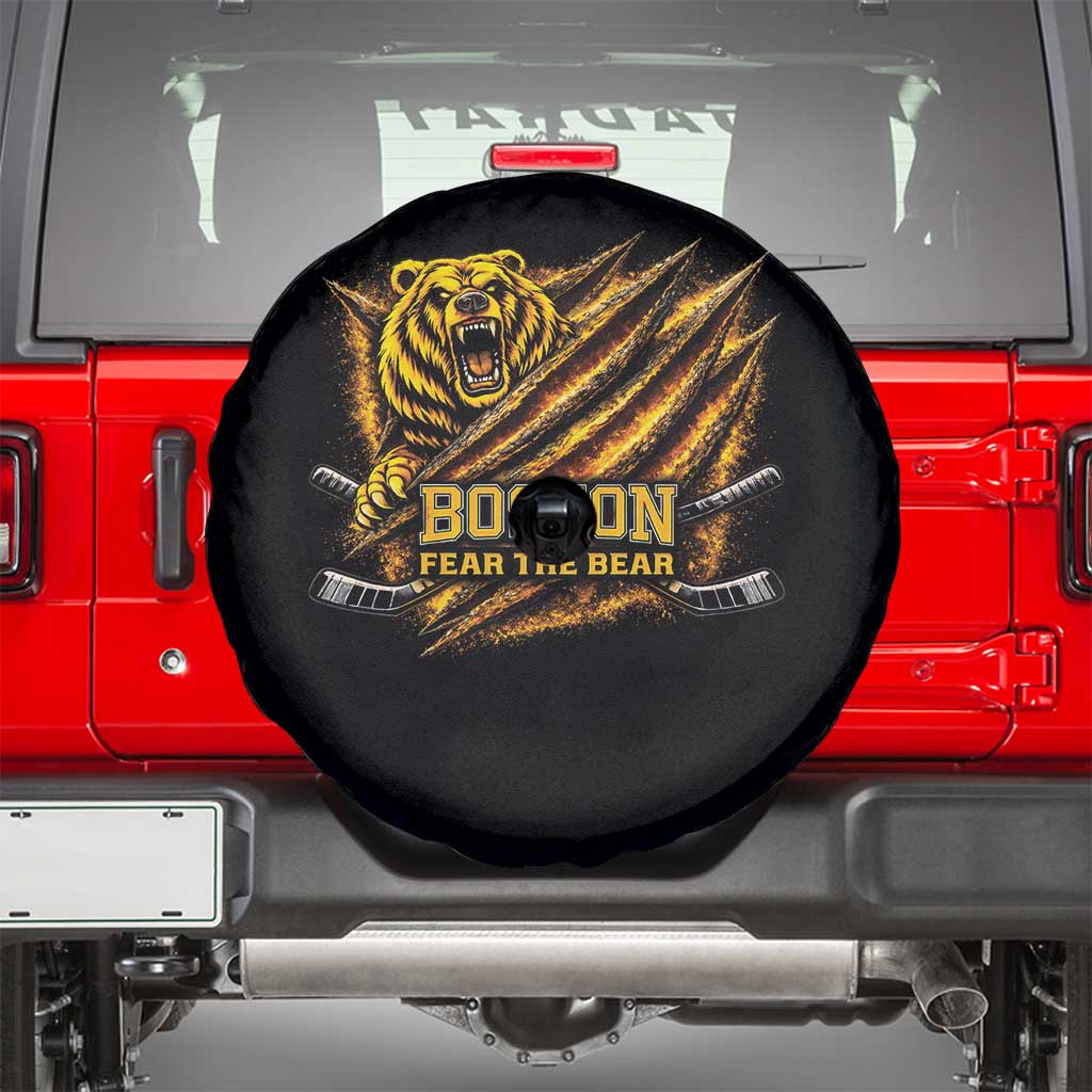 Boston Ice Hockey Spare Tire Cover Retro Fear The Bear Funny Sarcastic Saying TS10 Black Print Your Wear