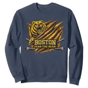 Boston Ice Hockey Sweatshirt Retro Fear The Bear Funny Sarcastic Saying TS10 Navy Print Your Wear