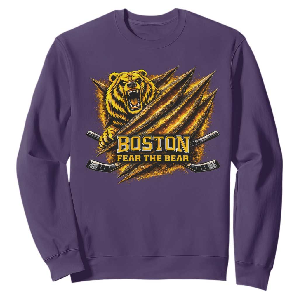 Boston Ice Hockey Sweatshirt Retro Fear The Bear Funny Sarcastic Saying TS10 Purple Print Your Wear