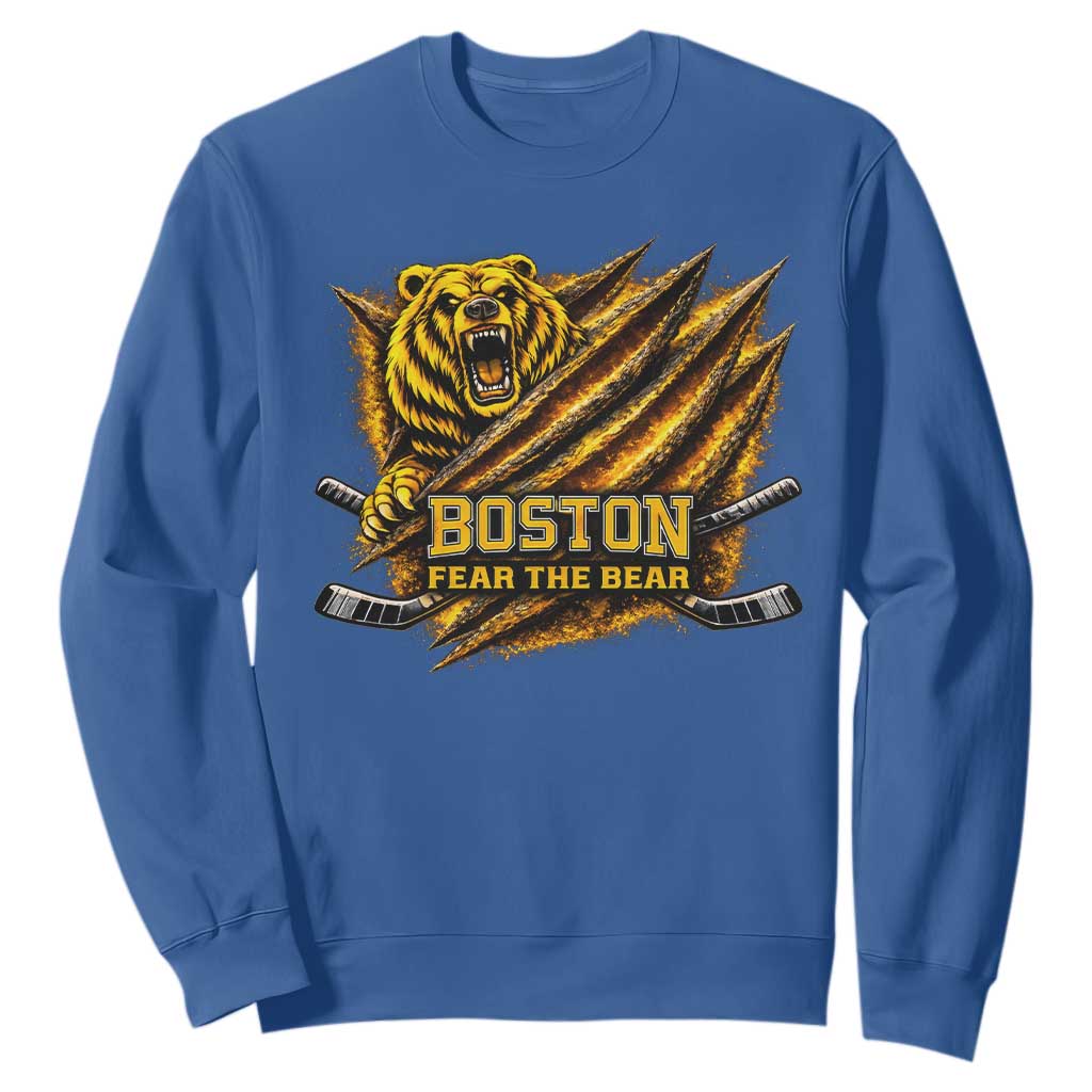 Boston Ice Hockey Sweatshirt Retro Fear The Bear Funny Sarcastic Saying TS10 Royal Blue Print Your Wear