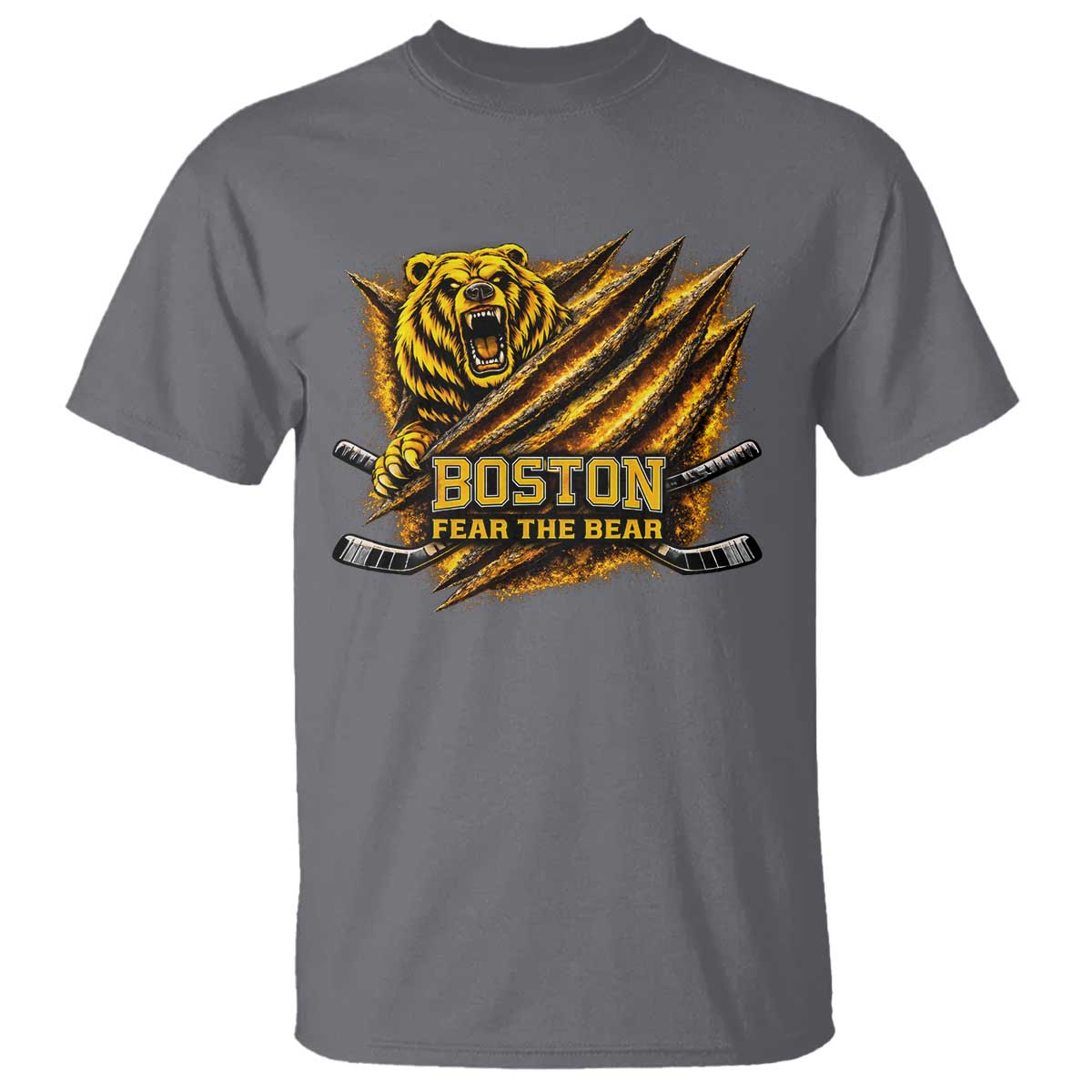 Boston Ice Hockey T Shirt Retro Fear The Bear Funny Sarcastic Saying TS10 Charcoal Print Your Wear