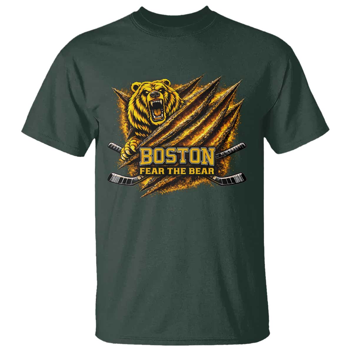 Boston Ice Hockey T Shirt Retro Fear The Bear Funny Sarcastic Saying TS10 Dark Forest Green Print Your Wear