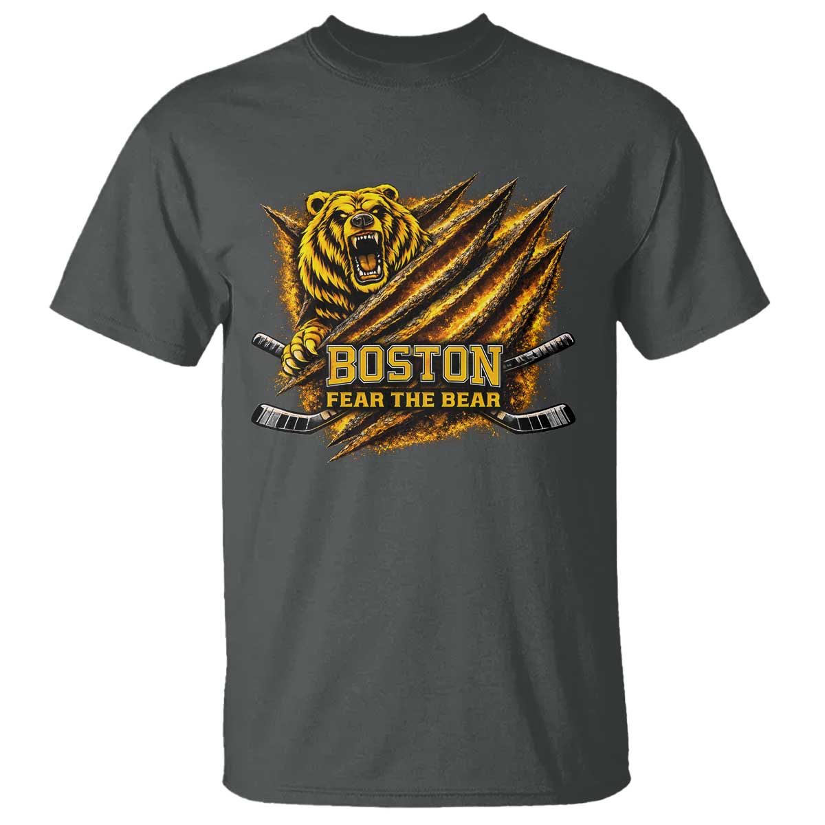 Boston Ice Hockey T Shirt Retro Fear The Bear Funny Sarcastic Saying TS10 Dark Heather Print Your Wear