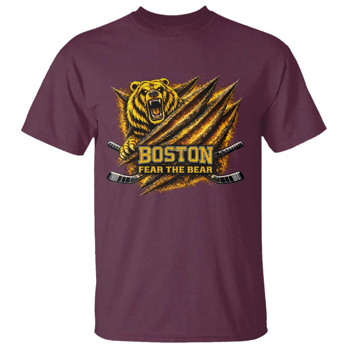 Boston Ice Hockey T Shirt Retro Fear The Bear Funny Sarcastic Saying TS10 Maroon Print Your Wear