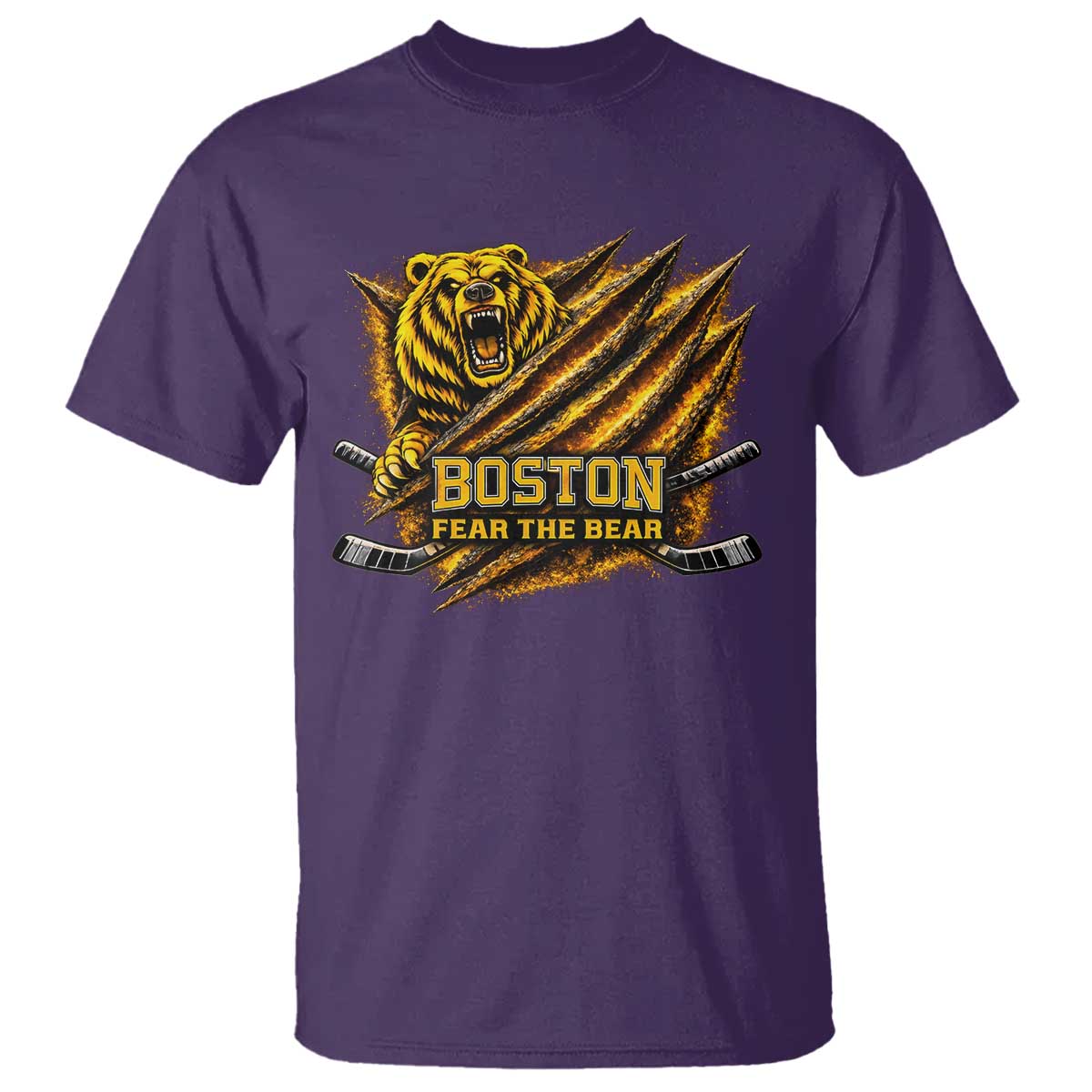 Boston Ice Hockey T Shirt Retro Fear The Bear Funny Sarcastic Saying TS10 Purple Print Your Wear