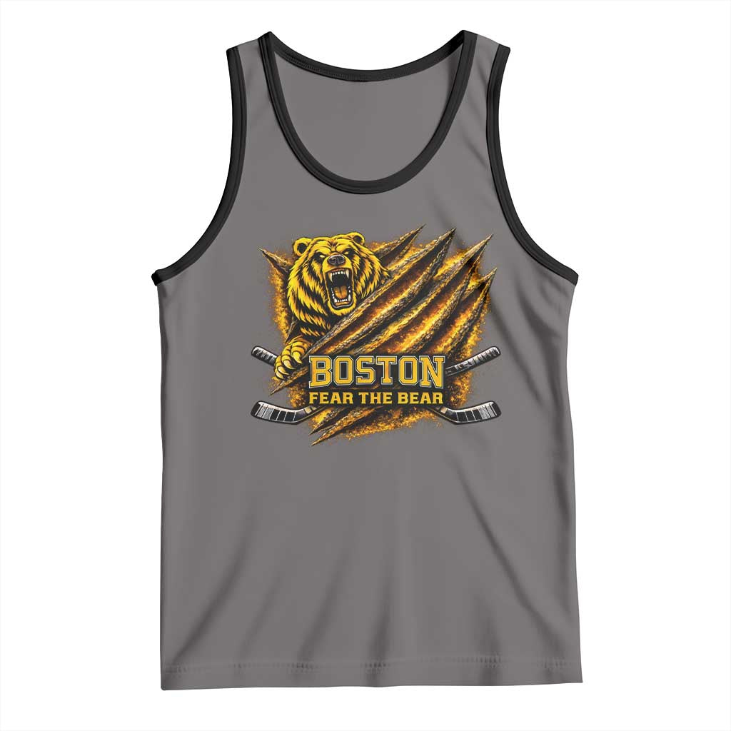 Boston Ice Hockey Tank Top Retro Fear The Bear Funny Sarcastic Saying TS10 Deep Heather Black Print Your Wear