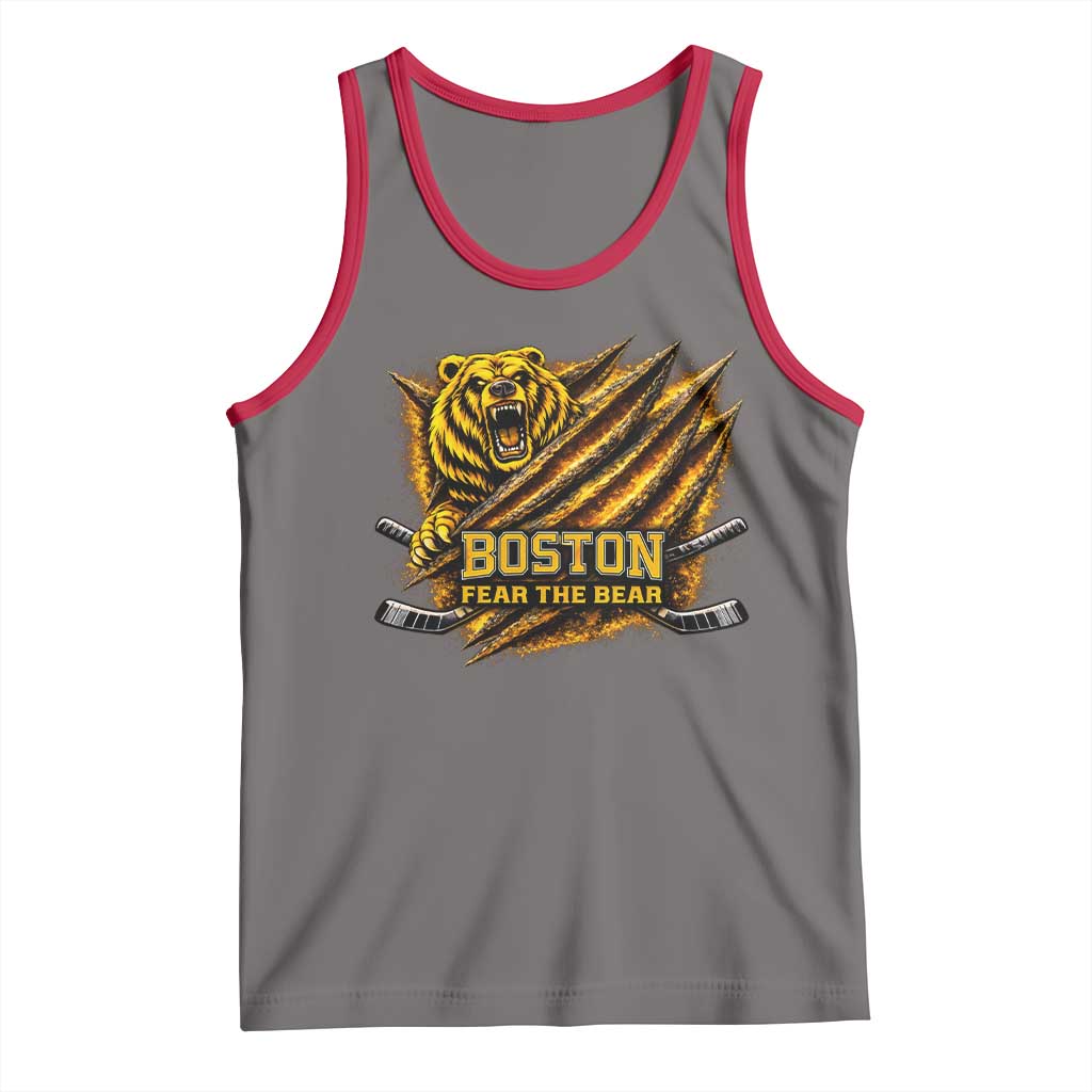 Boston Ice Hockey Tank Top Retro Fear The Bear Funny Sarcastic Saying TS10 Deep Heather Red Print Your Wear