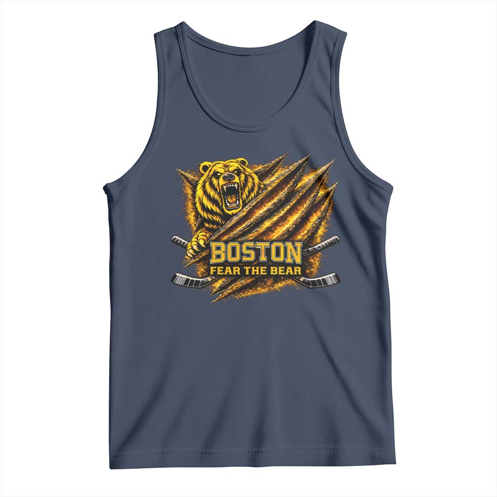 Boston Ice Hockey Tank Top Retro Fear The Bear Funny Sarcastic Saying TS10 Navy Print Your Wear