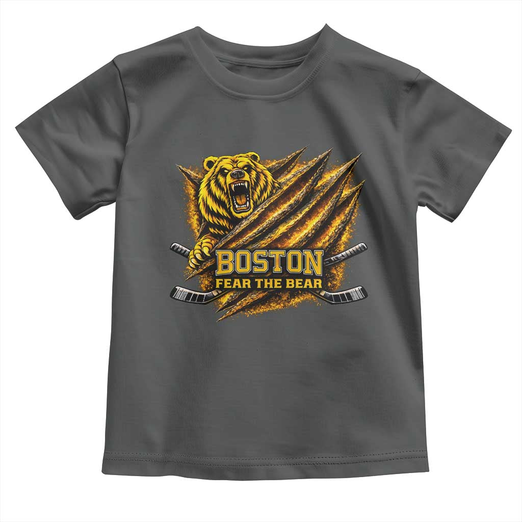 Boston Ice Hockey Toddler T Shirt Retro Fear The Bear Funny Sarcastic Saying TS10 Dark Heather Print Your Wear