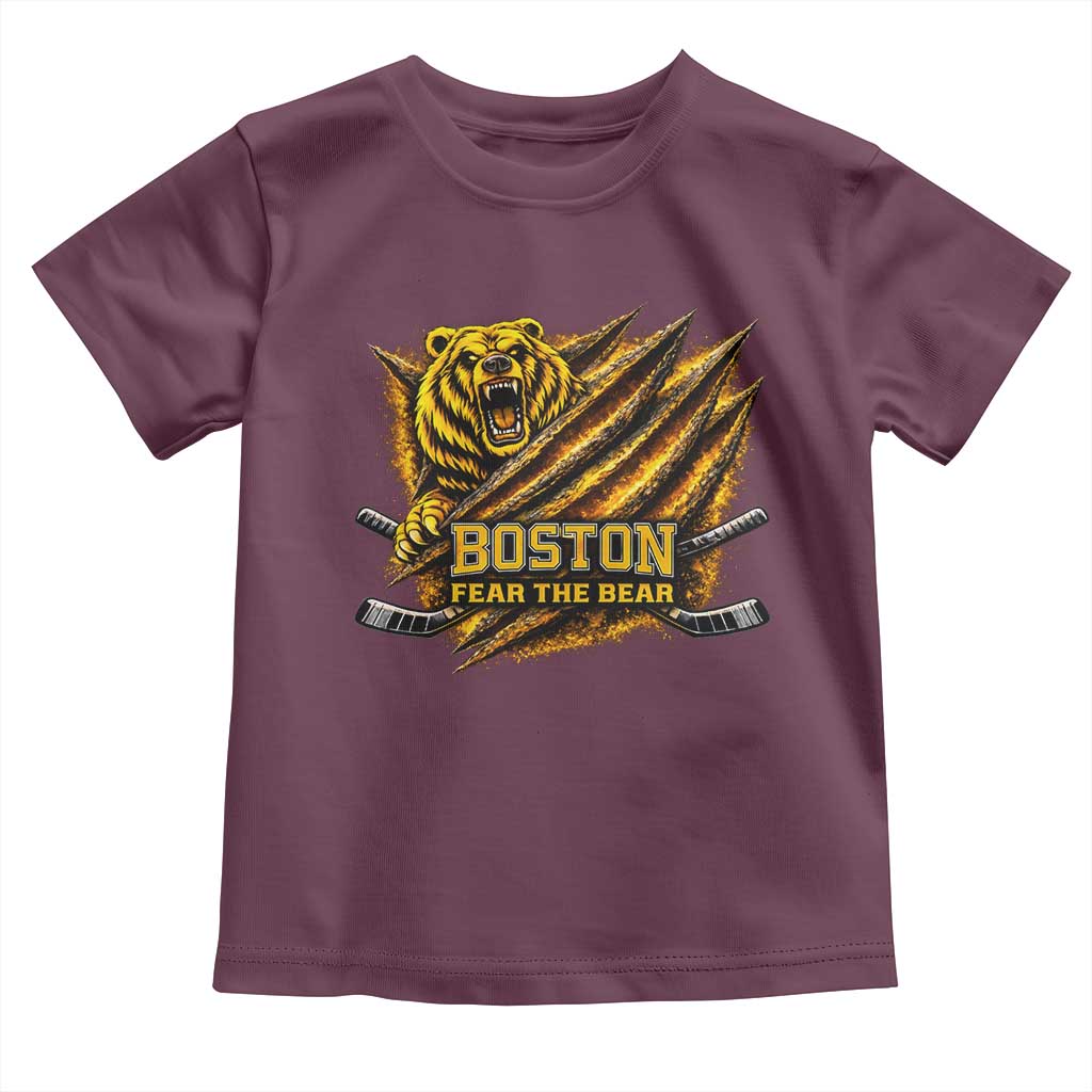 Boston Ice Hockey Toddler T Shirt Retro Fear The Bear Funny Sarcastic Saying TS10 Maroon Print Your Wear