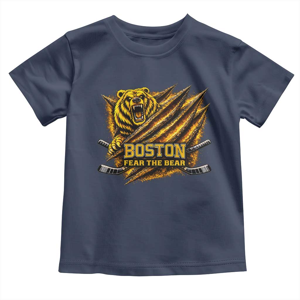 Boston Ice Hockey Toddler T Shirt Retro Fear The Bear Funny Sarcastic Saying TS10 Navy Print Your Wear