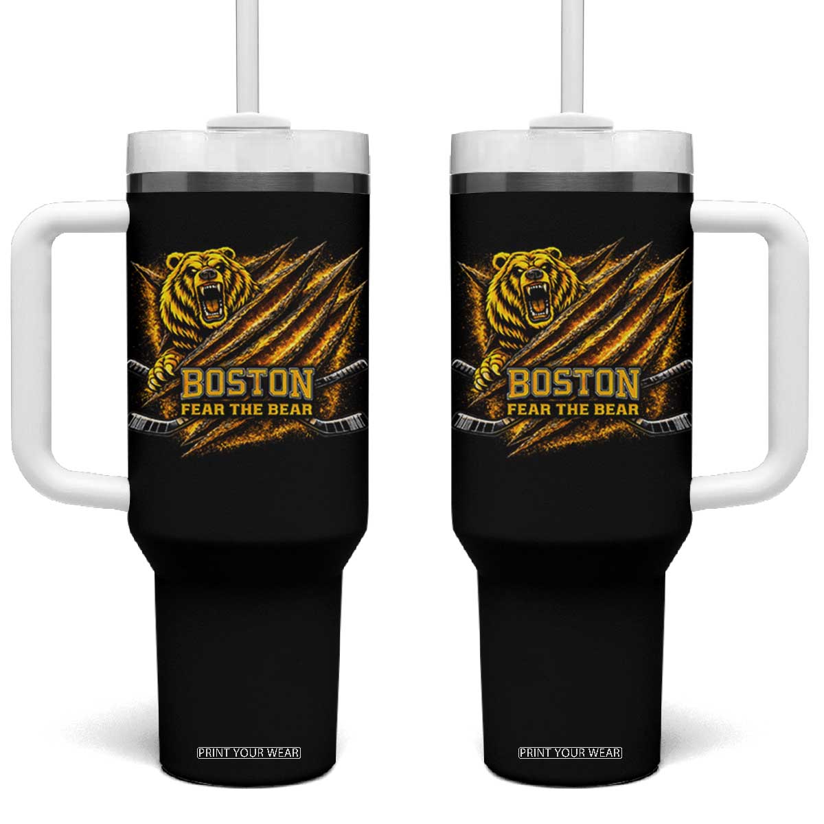 Boston Ice Hockey Tumbler With Handle Retro Fear The Bear Funny Sarcastic Saying TS10 One Size: 40 oz Black Print Your Wear