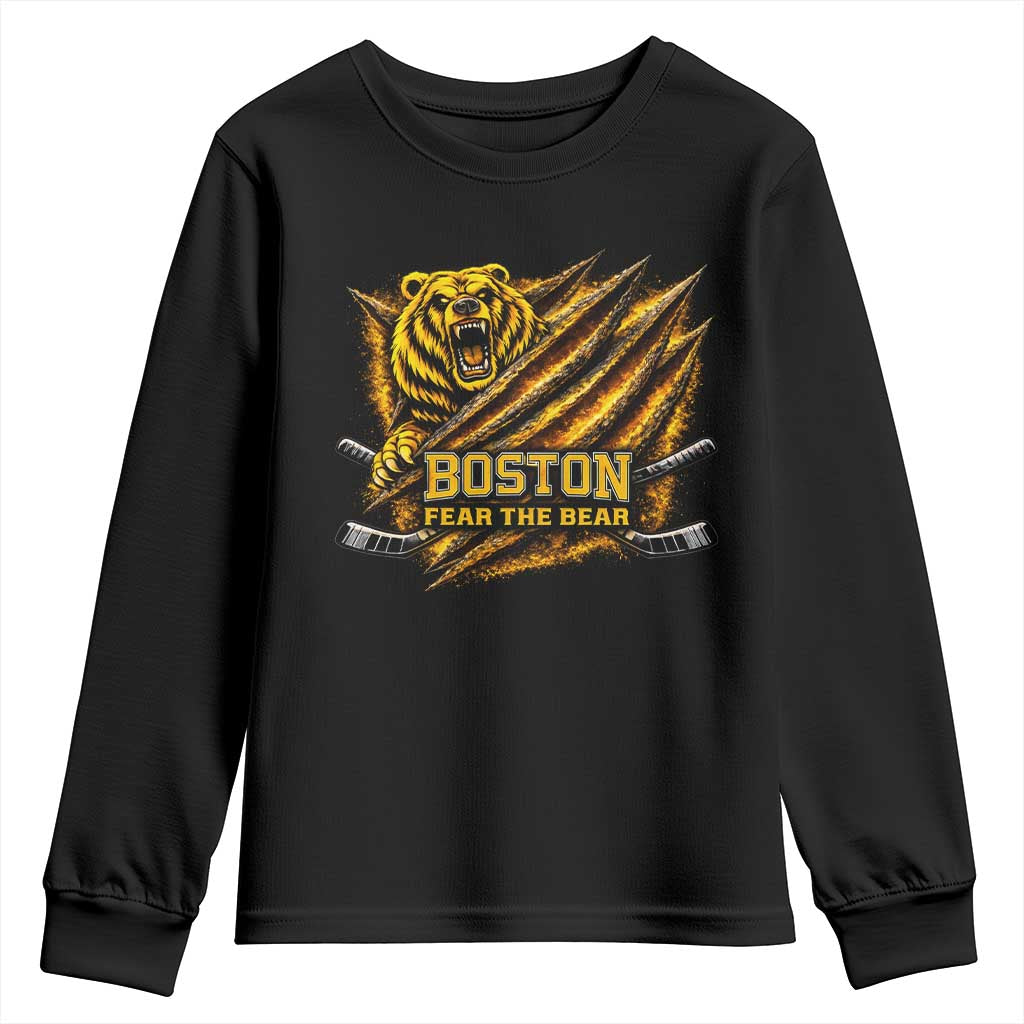Boston Ice Hockey Youth Sweatshirt Retro Fear The Bear Funny Sarcastic Saying TS10 Black Print Your Wear