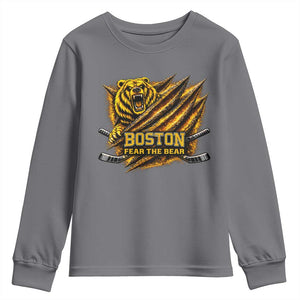 Boston Ice Hockey Youth Sweatshirt Retro Fear The Bear Funny Sarcastic Saying TS10 Charcoal Print Your Wear