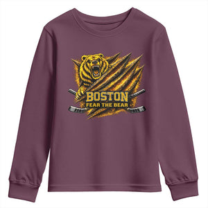 Boston Ice Hockey Youth Sweatshirt Retro Fear The Bear Funny Sarcastic Saying TS10 Maroon Print Your Wear
