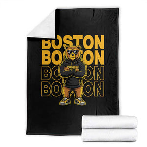 Retro Boston Ice Hockey Throw Blanket Fear The Bear TS10 Black Print Your Wear