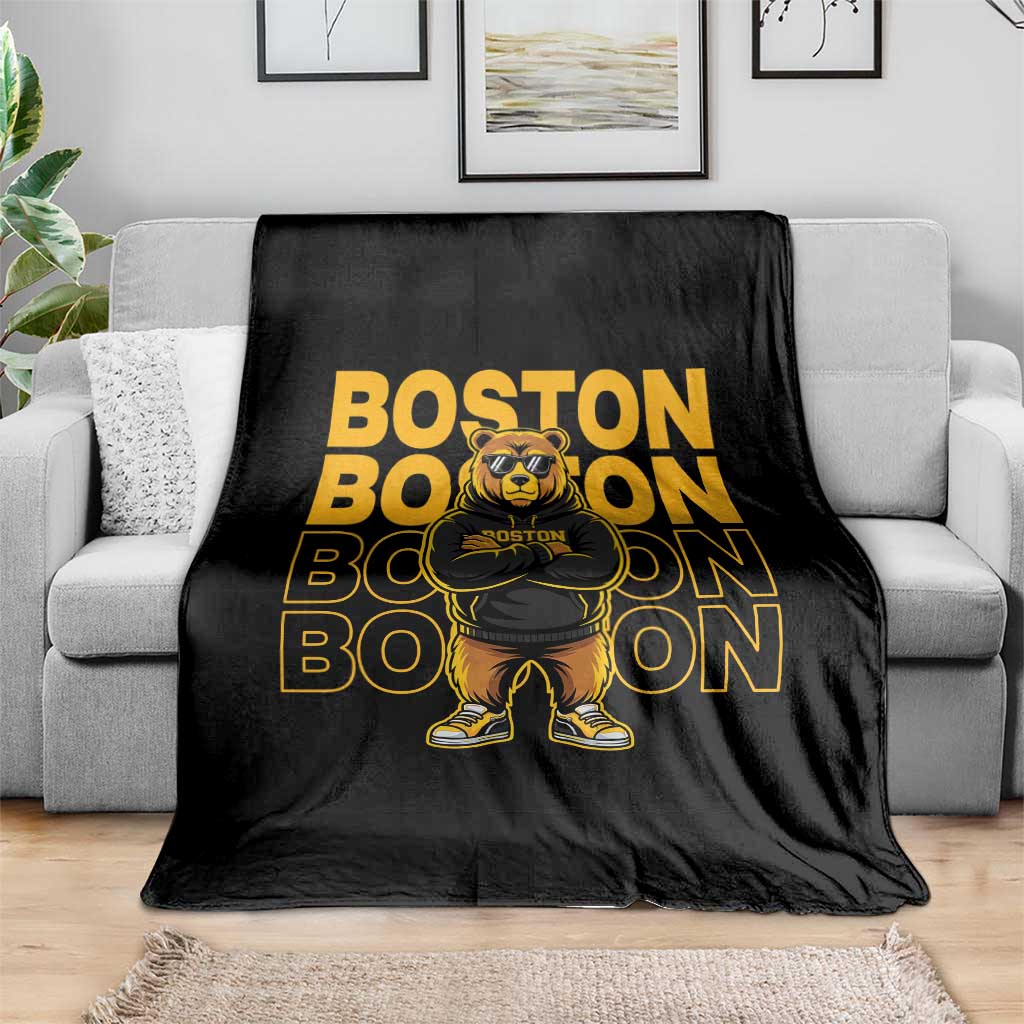 Retro Boston Ice Hockey Throw Blanket Fear The Bear TS10 Print Your Wear