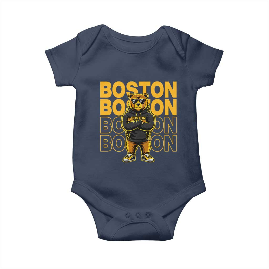Retro Boston Ice Hockey Baby Onesie Fear The Bear TS10 Navy Print Your Wear