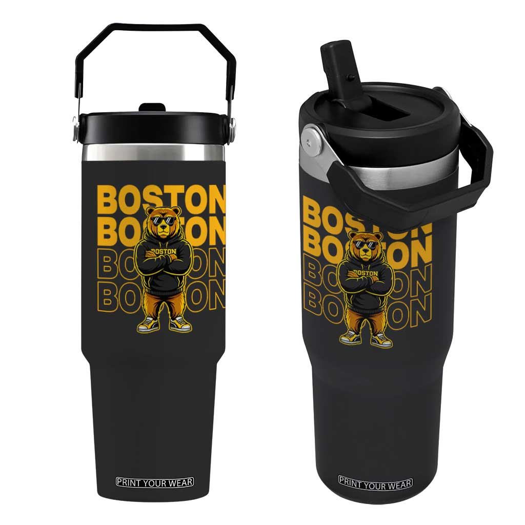 Retro Boston Ice Hockey Flip Straw Tumbler Fear The Bear TS10 One Size: 30 oz Black Print Your Wear