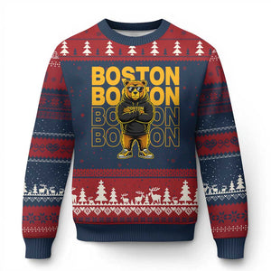 Retro Boston Ice Hockey Ugly Christmas Sweater Fear The Bear TS10 Navy Red Print Your Wear