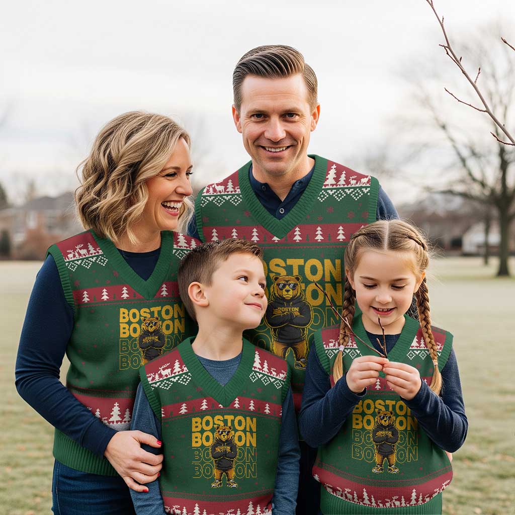 Retro Boston Ice Hockey V-Neck Knit Sweater Vest Fear The Bear TS10 Red Green Print Your Wear