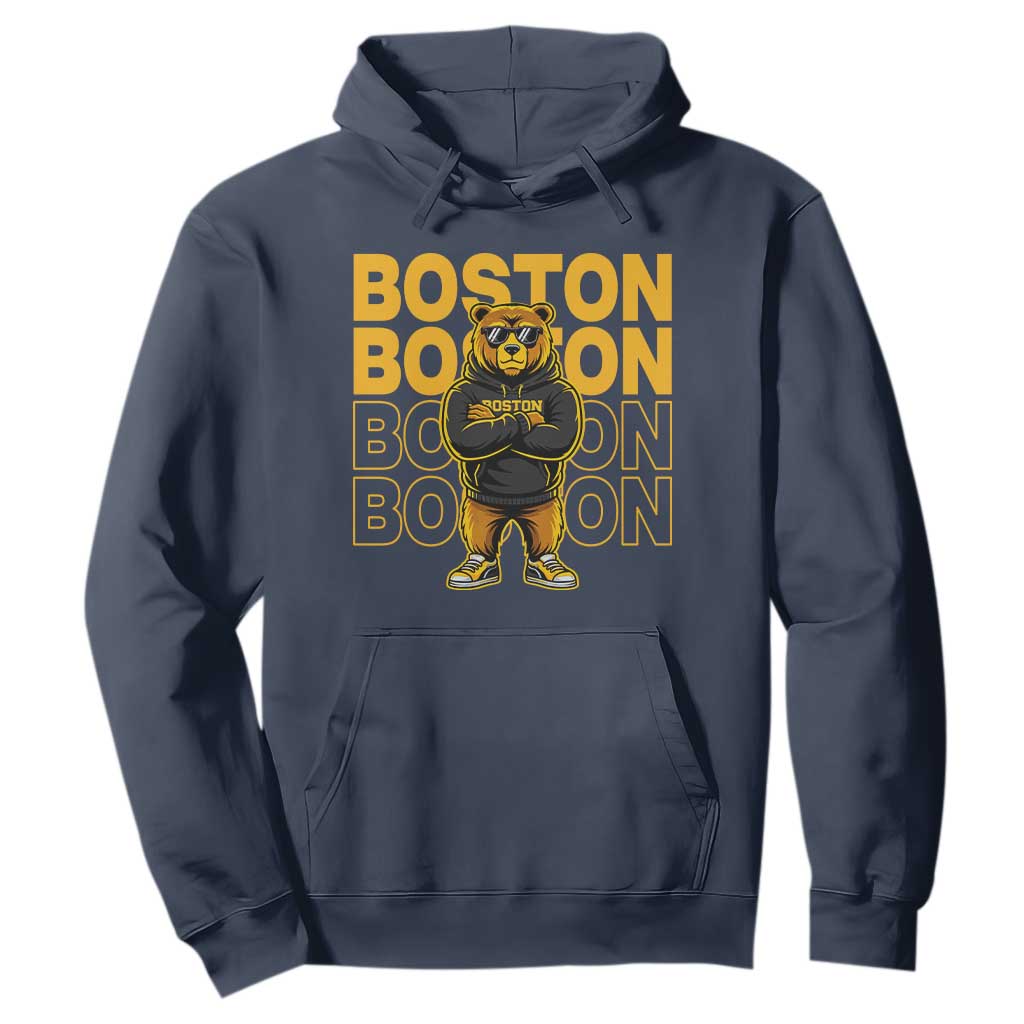 Retro Boston Ice Hockey Hoodie Fear The Bear TS10 Navy Print Your Wear