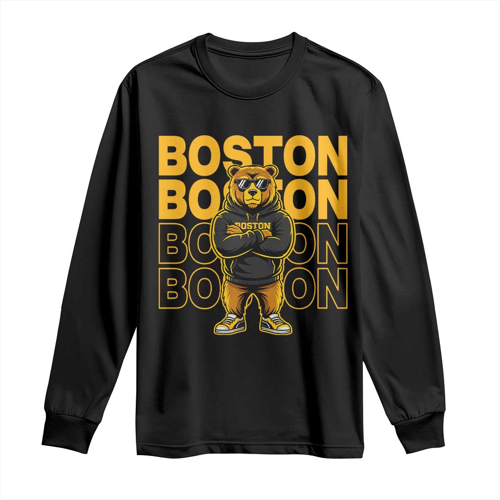 Retro Boston Ice Hockey Long Sleeve Shirt Fear The Bear TS10 Black Print Your Wear