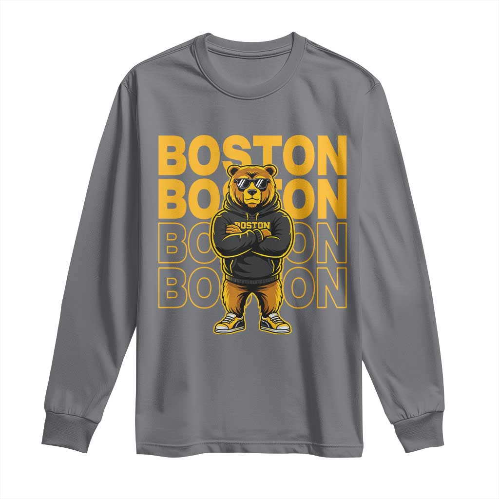 Retro Boston Ice Hockey Long Sleeve Shirt Fear The Bear TS10 Charcoal Print Your Wear